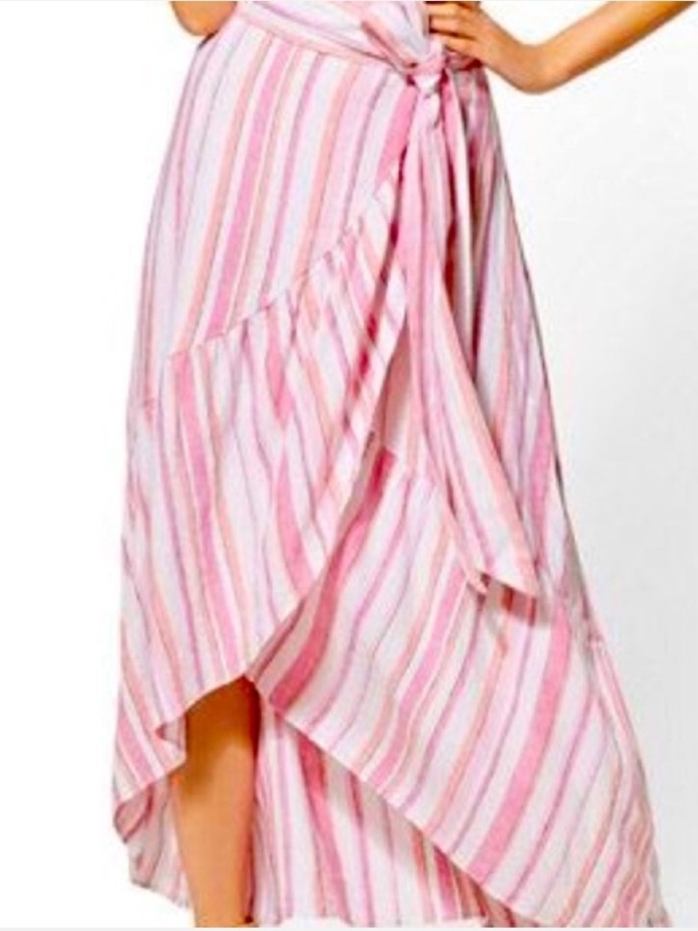 New York & Company Pink and White Striped High-Low Wrap Skirt Size S